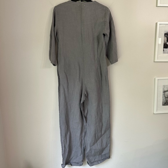 New! Zara The Lillian Gray 100% Linen ButtonFront Jumpsuit Small - Picture 7 of 11